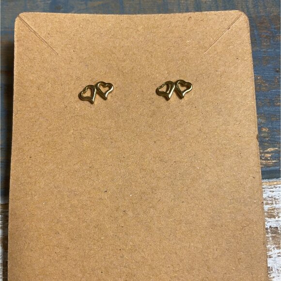 Gold Heart-Shaped Stud Earrings For Women - Picture 1 of 2